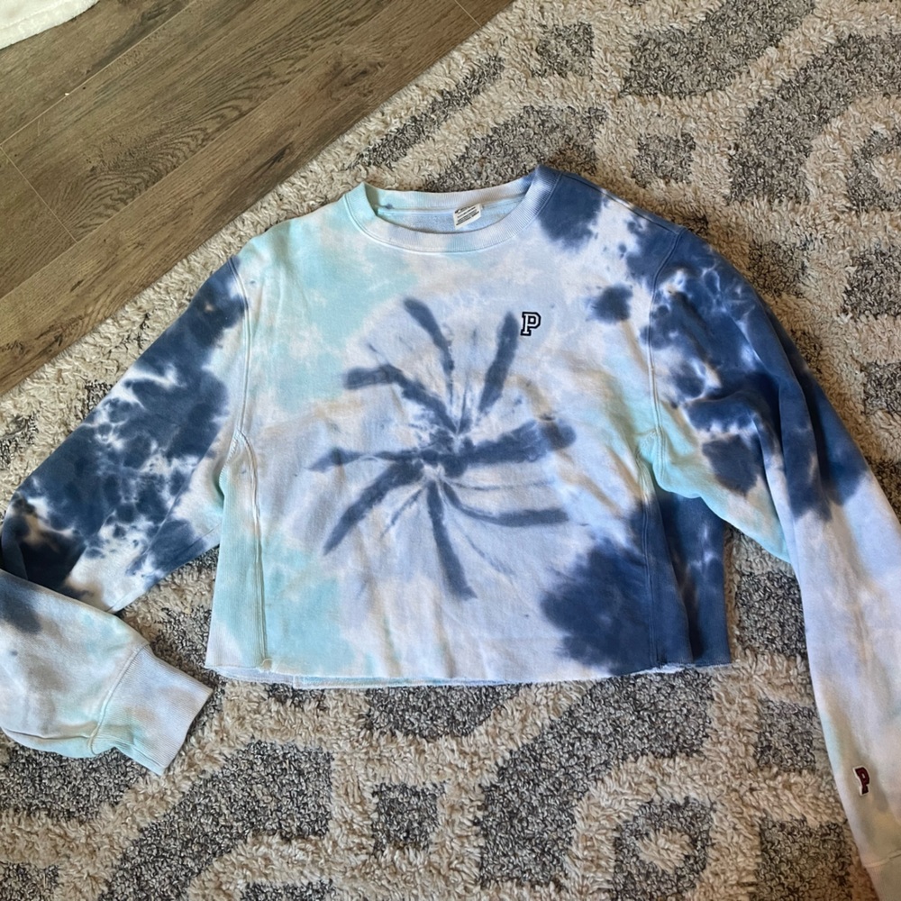 blue tie dye crew neck from PINK
